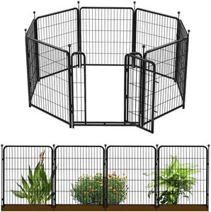 Getlay 36 in(H) Garden Fence With Gate, Wide Gate Low Threshold, 8 Panels Total 17.7 ft(L) Heavy Duty Iron Animal Barrier Fence For Yard, Suitable For Indoor Or Outdoor Dog Fencing,Garden Border Fence
