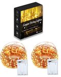 Homesake® 50-LED Fairy Copper String Lights 5m Waterproof, 3AA Battery, Warm White, Set of 2