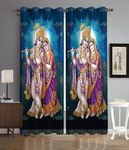 GYANTITEXTURE God Printed Doorway Curtain 9Ft 1 Piece, Home Decoration Mandir Temple Pooja Room Curtains, 3D Digital Polyester Panel and Drapes with Eyelet Rings (4x9 Feet, Radha Krishna)