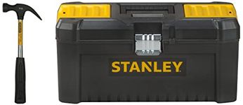 STANLEY STST1-75518 16'' Essential Tool Box with Metal Latch (Black and Yellow) & 51-152 Claw Hammer with Steel Shaft for masonry, wood work, fittings, DIY, mechanic work, and more, 220 grams