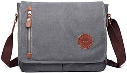 13 Inch Vintage Men's Canvas Messenger Bag Laptop Shoulder Satchel Crossbody Sling Bookbag School Bag Briefcase Laptop Bag (Grey)