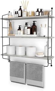 Sorbus 3-Tier Floating Bathroom Shelves for Wall - Wood Wall Storage for Towels, Over The Toilet Storage Cabinet, Gaming Floating Shelves, Bathroom Accessories, and Home Decor (Gray)