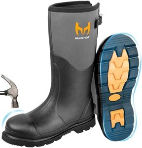 Hunthor Rubber Work Boots, Puncture-Proof with Steel Toe & Shank, Waterproof Insulated 6mm Neoprene Hunting Boots for Farming, Construction, Gardening, Fishing, Outdoor Work