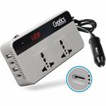 Ceptics 200W Car Laptop Charger/Power Inverter with 2 USB(3.1A Max) + 1 C Type(1 * 18W PD) Smart USB Charging Ports, 12V DC to 220V AC, 2X Universal AC Outlet, Grey, 18 Months Warranty