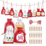 GWHOLE 24PCS Advent Calendars Small Bags for Filling, Xmas Countdown Hanging Advent Calendar Set with Drawstring, DIY Make Your Own Advent Calendars for Christmas Decorations