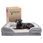 Furhaven Orthopedic Dog Bed for Large Dogs w/Removable Bolsters & Washable Cover, for Dogs Up to 95 lbs - Plush & Velvet Waves Perfect Comfort Sofa - Granite Gray, Jumbo/XL