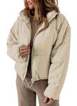 Dokotoo Jackets for Women Warm Winter Stand Collar Drop Shoulder Quilted Jacket Full Zip Up Long Sleeve Puffer Jacket Womens Coats Comfy Oversized Windbreaker Padded Coat with Pockets Apricot 2XL