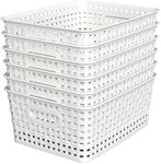 Woven Plastic Storage Baskets, 6 Pack White Weave Bins Organizer, 10.1" x 7.55" x 4.1"