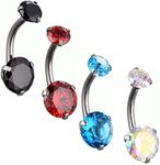 14g Surgical Steel Belly Button Ring Navel Rings Double-Headed Round Cubic Zirconia Barbell Piercing (4Pcs(AB Clear+Black+Red+Blue))