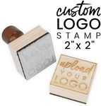 ExcelMark Custom Logo Stamp - Personalized Wood Rubber Stamp - Upload Your Own Image (2"x2")