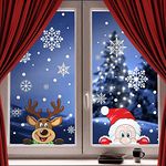 CCINEE 300 PCS 8 Sheet Christmas Snowflake Window Cling Stickers for Glass, Xmas Decals Decorations Holiday Snowflake Santa Claus Reindeer Decals for Party