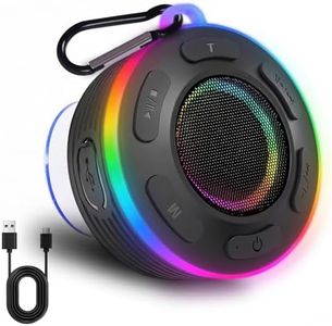Bluetooth Portable Shower Speaker with Stereo,LED Light,Waterproof Speaker with Built-in Micro,Suction Cup&Hook, for Outdoor,Kitchen,Kayak,Beach,Camping,Gifts for Unisex