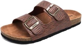 ONCAI Mens Sandals,Beach Slides Cork Footbed Summer Slippers with Adjustable Buckle Straps Woodgrain Khaki Size 10