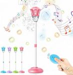 47" Adjustable Height Light Up Bubble Torch Garden Lamp Automatic Bubble Machine,Rechargeable Standing Bubble Blower with Lights and Music for Outdoor Garden Patio Wedding Party Event Decor (Pink)