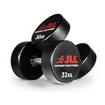 JLL Anti Rip Rubber Dumbbells, Water Resistant PU Dumbbells, Fix Weight Fitneess,4-41KG Pairs for Gym Training(2x32kg)