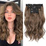 REECHO Hair Extensions, 4PCS Clip in Hair Extensions 14" Short Beach Wavy Hair Extensions Invisible Lace Weft Natural Soft Hairpieces for Women – Light Brown