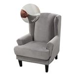 Highdi Wingback Chair Covers 2-Piece Ultra Soft Velvet Wing Chair Cover, Stretch Fabric Washable Armchair Sofa Cover Slipcover Furniture Protector for Living Room Hotel (Light Grey)