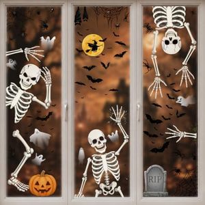 Skeleton Halloween Window Clings, Halloween Stickers for Halloween Decorations Indoor, Halloween Window Decorations for Office Party Decor, Halloween Decorations Outdoor