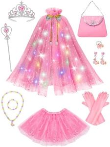 Fuzmo Light Up Princess Dress Up for Girls 3 4 5 6 Years Old, Toddler Princess Costume with Accessories, Birthday Christmas Halloween Party Gift (Pink)