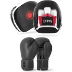 Lions Boxing Set Focus Pads and Gloves Mitts Punch Bag MMA Training Hook & Jab, Men Women Adult Kids Unisex Sparring Martial Arts Karate Fitness Exercise Sets (Black Smartie, 16 OZ)