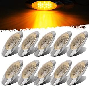 Partsam 10x 6.5 Led Marker Light [DOT Approved] 16LED Clear/Amber Chrome Replacement for Peterbilt 379 Kenworth/Freightliner, Oval Sealed Side Fender Cab Panel Roof Running Marker Clearance Lights