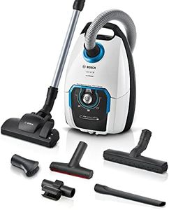 Bosch Staubsauger mit Beutel ProSilence Serie 8 BGB75XSIL, Bodenstaubsauger, ideal für Allergiker, Hygiene-Filter, 10 Jahre Motorgarantie, Hartbodendüse, langes Kabel, Made in Germany, 650 W, weiß