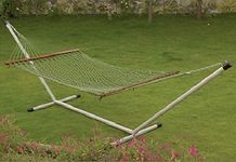 Hangit Outdoor UV Resistant Green Rope Hammock with Steel Hammock Stand for Lawn Garden Outdoor,Weight Capacity of 125 kg, Green & Grey, All in one Hammock Set