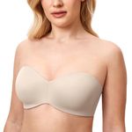 Delimira Women's Strapless Bras Underwire Support Non Padded Plus Size Minimiser Bra Flax Beige 34DD