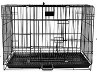 RvPaws Dog Cage - Powder Coated, Double Door Folding Metal Cage/Crate/Kennel with Removable Tray and Paw Protector for Dogs, Cats and Rabbits - 30 Inch - Silver Black (L-30, W-19, H-22 INCH)