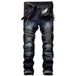 Liuhond Men's Ripped Straight Holes Hip Hop Biker Stretchy Jeans, Dark Blue, 34