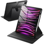 JETech Rotating Case for iPad Pro 12.9-Inch (2022/2021/2020/2018) with Pencil Holder, 360 Degree Rotation Protective Stand Cover Clear Back, Auto Wake/Sleep (Black)