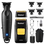 KEMEI Professional Hair Trimmer for Men Cordless, Foil Shaver with Replacement Heads & Nets, Zero Gapped Hair Clippers with T Blade, Electric Head Shavers for Bald Men, KM PG2299, KM 1102