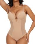 SHAPERIN Women's Backless Body Shaper Bra Faja U Plunge Low Back Thong Shapewear Tummy Control Deep V Bodysuit (Medium,Nude)