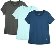 icyzone Workout Running Tshirts for Women - Fitness Athletic Yoga Tops Exercise Gym Shirts (Pack of 3) (Dark Grey/True Navy/Aqua, M)