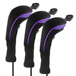 Andux 3 Pack Long Neck Golf Hybrid Club Head Covers Dial No. Tag CTMT-01 Black/Purple