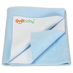 OYO BABY Ultra-Absorbent Dries Quickly Crib Sheet for Newborns, Baby Bed Protector, Reusable Waterproof Cot Sheet for Toddlers, Skin-Friendly for Toddler Infant, Medium Size (100cm X 70cm), Blue