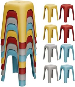 Anywish 8 Pack Stackable Classroom Stools 18 Inch Nesting Plastic Stools Portable Backless Chairs for Classroom, Students, Adults, Living Room, Dining Room, Office Home