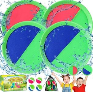 Toss Catch Ball Outdoor Toy: Upgraded Kid Outside Toy Game Beach Backyard Lawn Sport Activity Fun Outside Indoor Family Toy for Age 3-12 Girl Boy Kid Birthday Gift with 4 Sticky Paddles 4 Throw Balls