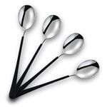 Leeonz Stainless Steel Dinner/Table Spoons, Silver Elliptical Head, Spoon Set, Length 21 cm, Set of 4, Black