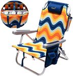 SUNNYFEEL Reclining Beach Chair, 5-Position Lay Flat Lounge Chair, Lightweight Folding Recliner Low Beach Chairs for Adults, Versatile Beach Backpack Chair for Sand, Lawn, Sunbathing, Camping & More