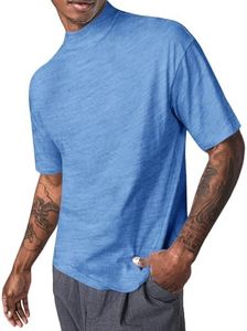 Mens Mock Turtleneck T Shirts Short Sleeve Cotton Basic Undershirt Relaxed Fit Lightweight Solid Pullover Tops Blue