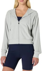 Amazon Essentials Women's Athletic Soft Performance Lightweight Cropped Zip Up Workout Hoodie, Space Dye Dove, Large