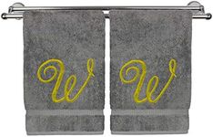 Monogrammed Hand Towel, Personalized Gift, 16 x 30 Inches - Set of 2 - Gold Embroidered Towel - Extra Absorbent 100% Turkish Cotton - Soft Terry Finish - for Bathroom, Kitchen and Spa - Script W Gray