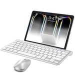 OMOTON Bluetooth Keyboard and Mouse Set Compatible with all iPad Series. With Foldable Bracket, Light and Easy to Carry, Suitable for Business Travel/Home/Office, Silver