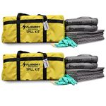 Set of 2 Flashdry Portable Complete Spill Kits with Yellow Duffle, Bag Tag, 15 Spill Absorbent Pads, 2 3"x4' Sorbent Socks, Disposal Bags, Nitrile Gloves