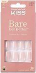 KISS Bare but Better Press On Nails, Nail glue included, 'Nudies', Nude, Short Size, Squoval Shape, Includes 28 Nails, 2g glue, 1 Manicure Stick, 1 Mini File