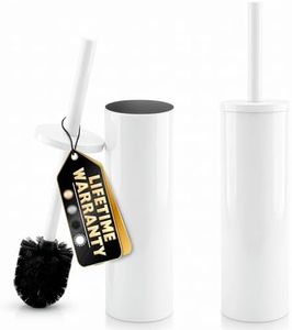 Stainless Steel Toilet Brush and Holder Set White - Long Handle Toilet Bowl Cleaner Brush and Holder - Removable Inner Liner, Shiny Design, Splash Protection & Dense Bristles for Bathroom Cleaning