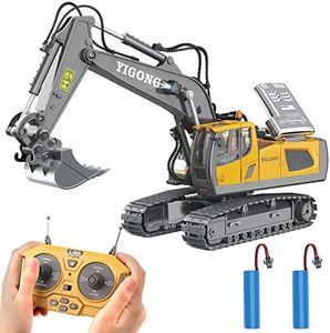 PREPOP Remote Control Excavator Toy for 6-12 yr Boys, Best Birthday Gifts for Kids 4-7 8 9 10 11 Year Old, RC Construction Toys with Metal Shovel, Lights, Sounds 2.4Ghz