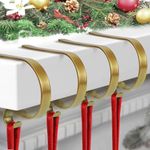 ZYSUN Christmas Stocking Holder,4 Pack Stocking Holders for Mantle,Non-Slip Stocking Holders for Christmas Decorations,Lightweight Stocking Hangers for Mantel Fireplace with Adjustable Design,Gold