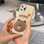 COVERLY for iPhone 16 Pro 3D Line Friends Teddy Cartoon Case,Premium Luxury Silicone Case Brown Candy with Phone Holder Cool Full Protective Cute Kawaii Aesthetic Cover for Apple iPhone 16 Pro